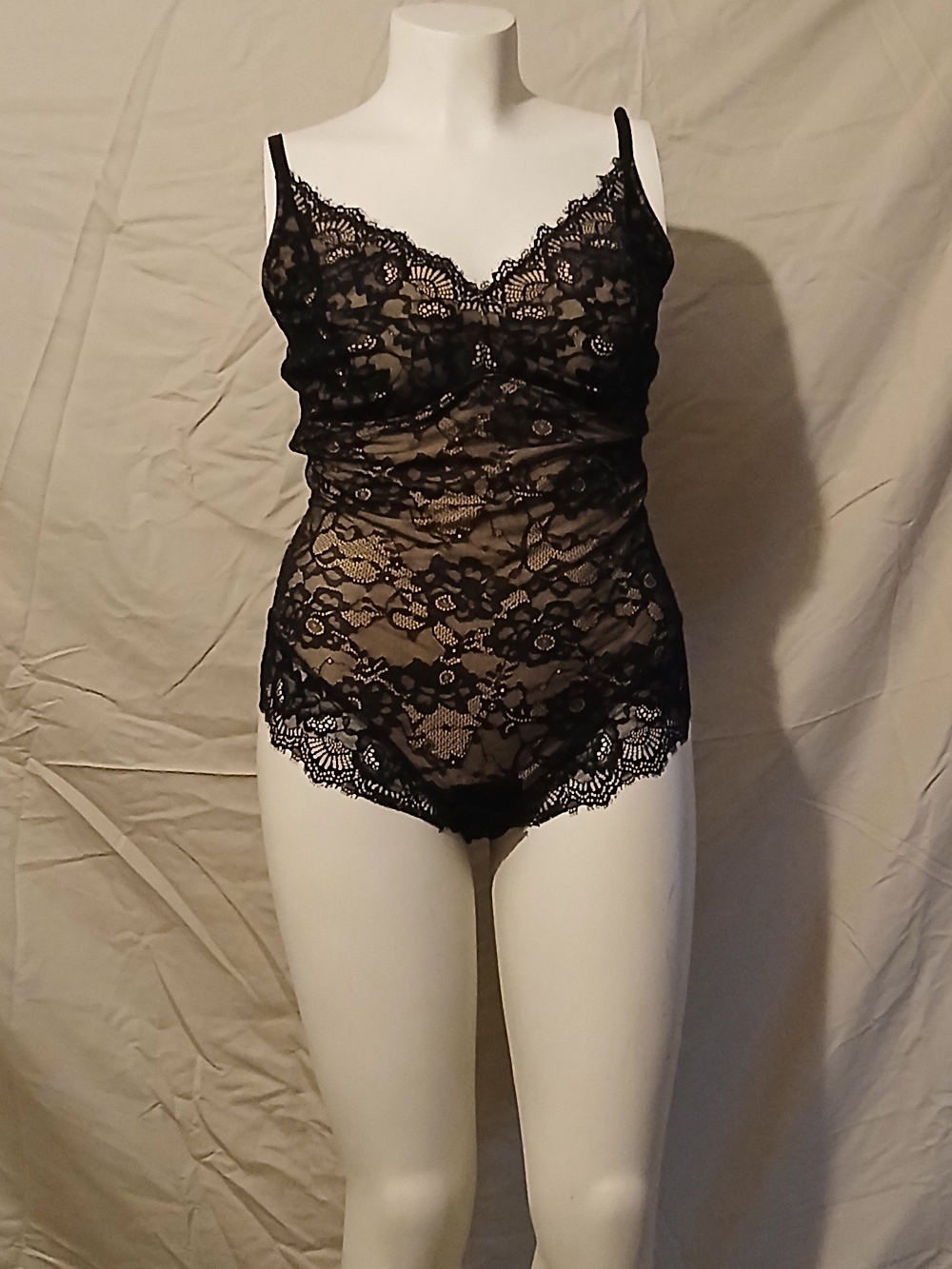 Adore Me Black Lace Sheer Bodysuit Chemise